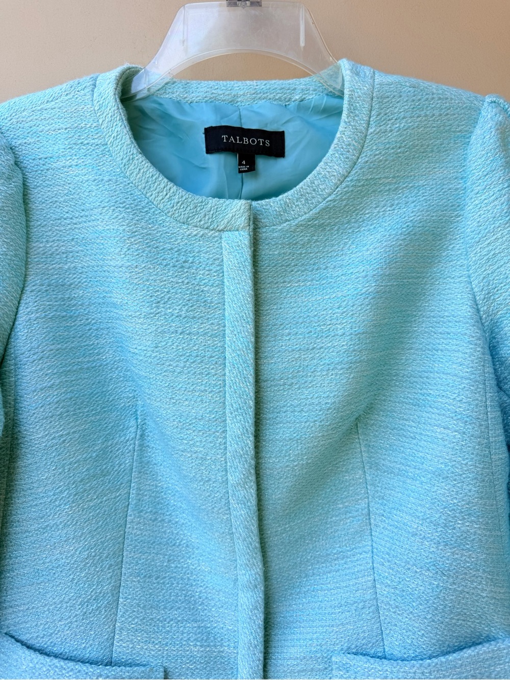 Talbots turquoise tweed hidden button blazer - Picture 3 of 8